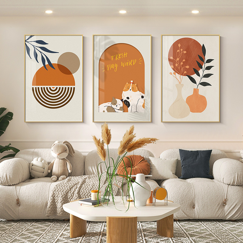 Nordic living room decorative painting abstract sofa background wall hanging painting modern minimalist ins triptych literary background painting