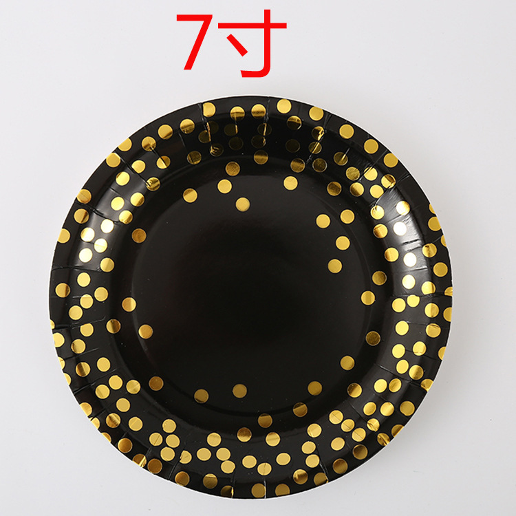 Bronceado punto negro vajilla engrosada taza de papel pastel plato de papel cuchillo de oro tenedor cuchara tejido decoración del partido suministros traje