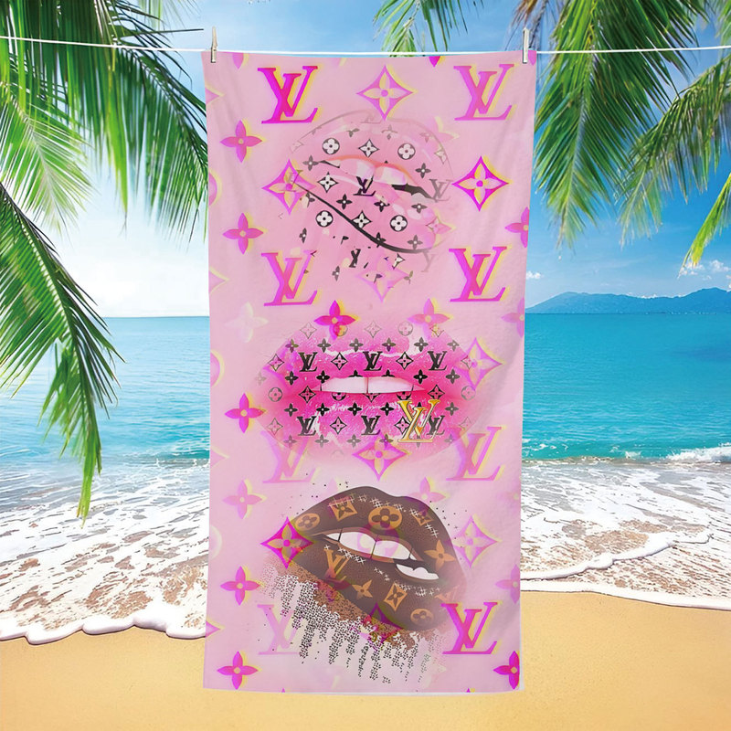 Cross-Border Pink Lv-Style Geometric Print Microfiber Quick-Dry Beach Towel, Trendy Summer Seaside Vacation Bath Towel Cross-Border Pink Lv-Style Geometric Print Microfiber Quick-Dry Beach Towel, Trendy Summer Seaside Vacation Bath Towel