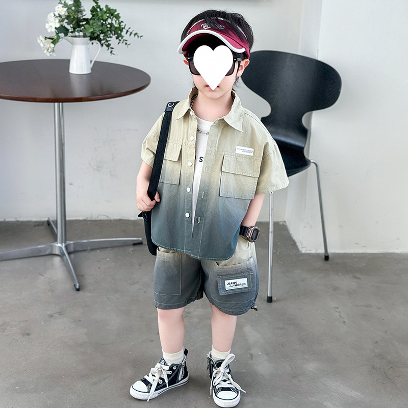 男童夏季套装2025儿童新款夏装衬衫男孩棉短袖薄款宝宝韩系衣服