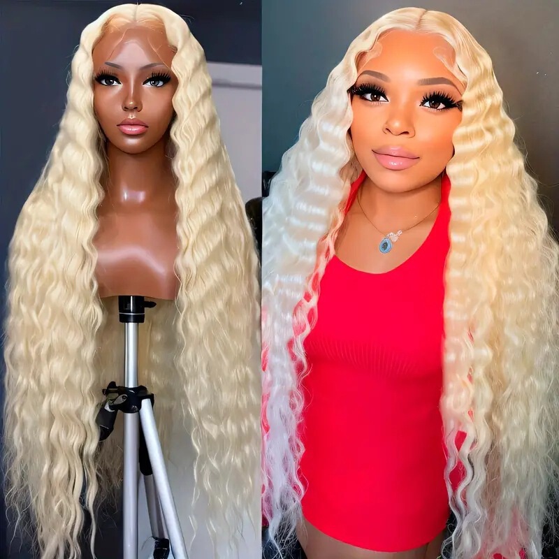Cross-border European and American fashion water ripple small roll wig Africa hot-selling front lace creamy-white headgear deep wig