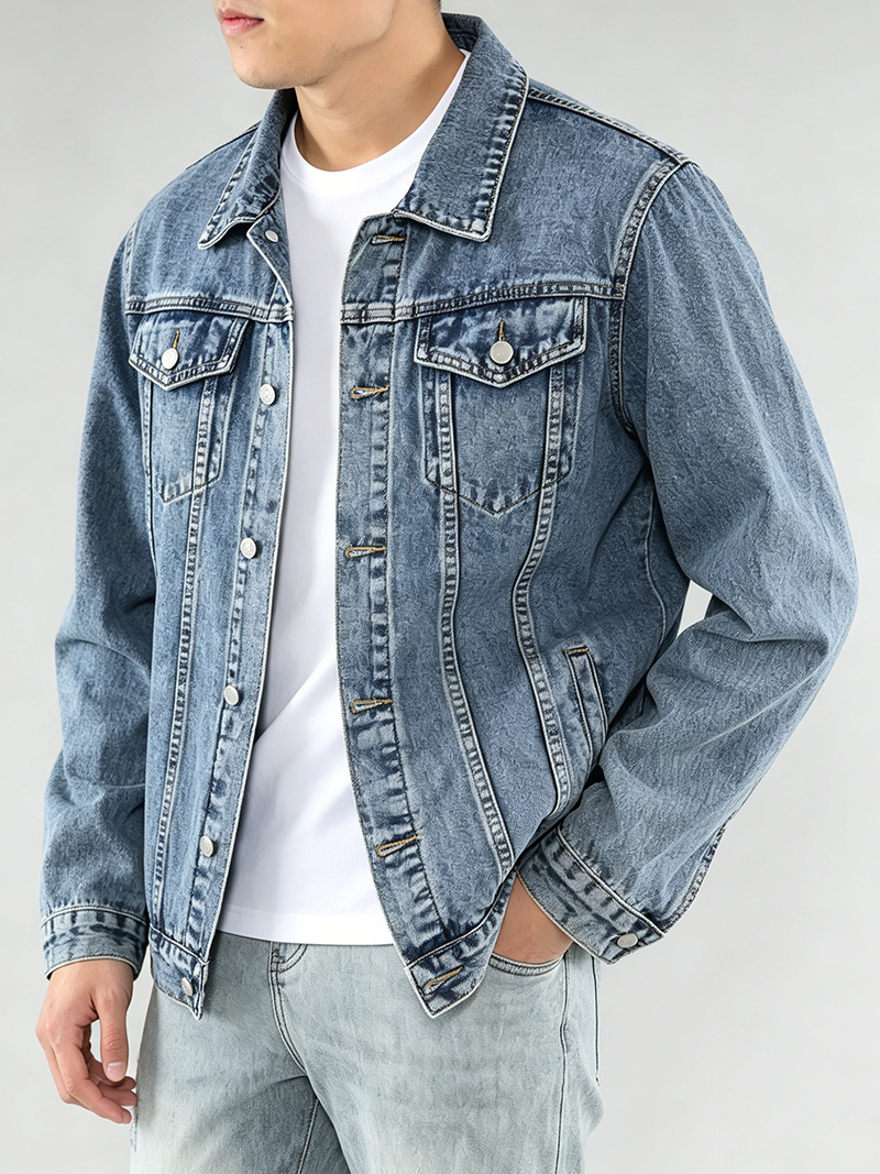 Kişi denim ceket, slim fit, düz rəngli, uzunqol