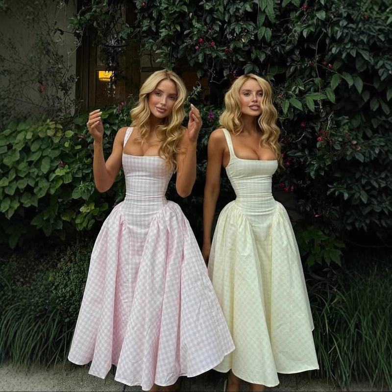 Fashion European and American New Fresh Style Printing Design Sexy Backless Square Neck Suspender Dress Women's Clothing 2025 Fashion European and American New Fresh Style Printing Design Sexy Backless Square Neck Suspender Dress Women's Clothing 2025