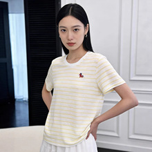 劳拉记忆天丝亚麻小马短袖女夏季轻薄透气简约百搭上衣韩系条纹款