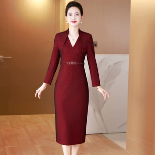 新款修身妈妈装显瘦中长款宴会晚礼服裙高档气质儿子结婚礼服旗袍