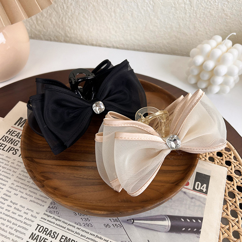 Fashion Mesh Gauze Diamond Bow Catch Clip Hairpin Back Of The Head Shark Clip display picture 2