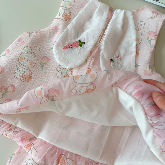 2024 summer new Korean girls rabbit ears flower bud skirt girls sisters suit dress 197-198