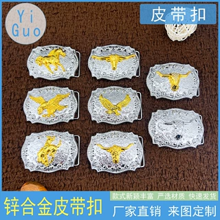 1件西部牛仔风复古腰带扣头银色合金金色动物皮带扣板扣腰带配件