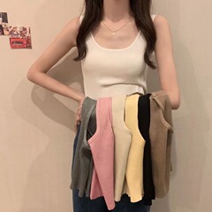 Knitted sweater vest women's 2023 summer new short-sleeve top U-neck versatile outerwear slimming camisole