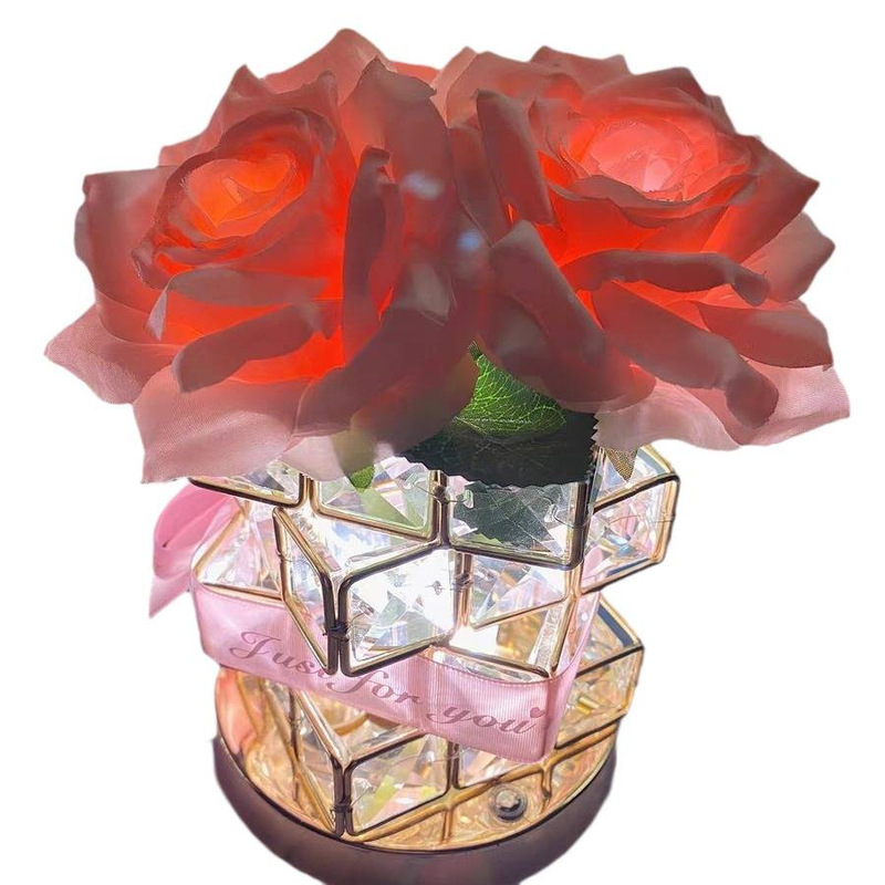玫瑰花魔方氛围台灯小夜灯送女生闺蜜生日七夕情人节高级摆件|undefined
