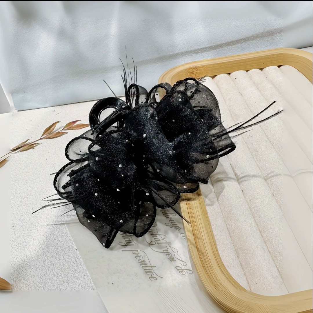 2024新款網紗滿天星泡泡抓夾氣質優雅百搭鯊魚夾馬尾夾夏季頭飾女