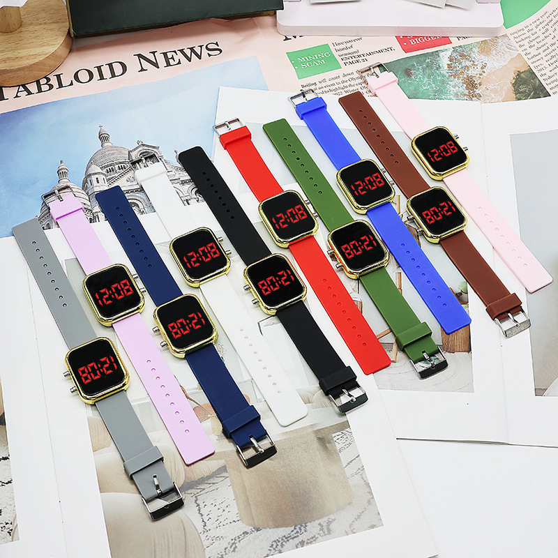 Nuevo botón digital LED luz roja reloj estudiante coreana niños casual retro estilo universitario pareja