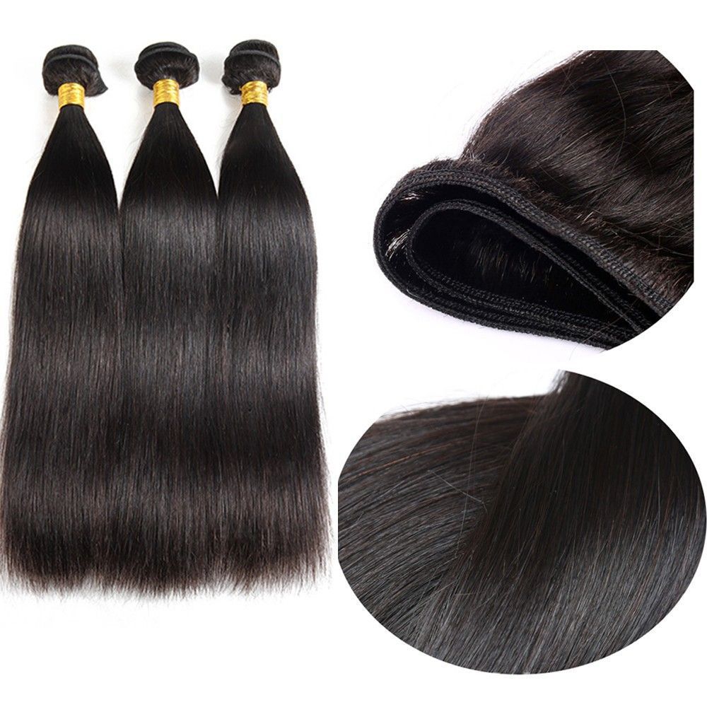 Fibra de vidrio color natural pelo real cortina pelo recto paquetes peluca pieza en stock