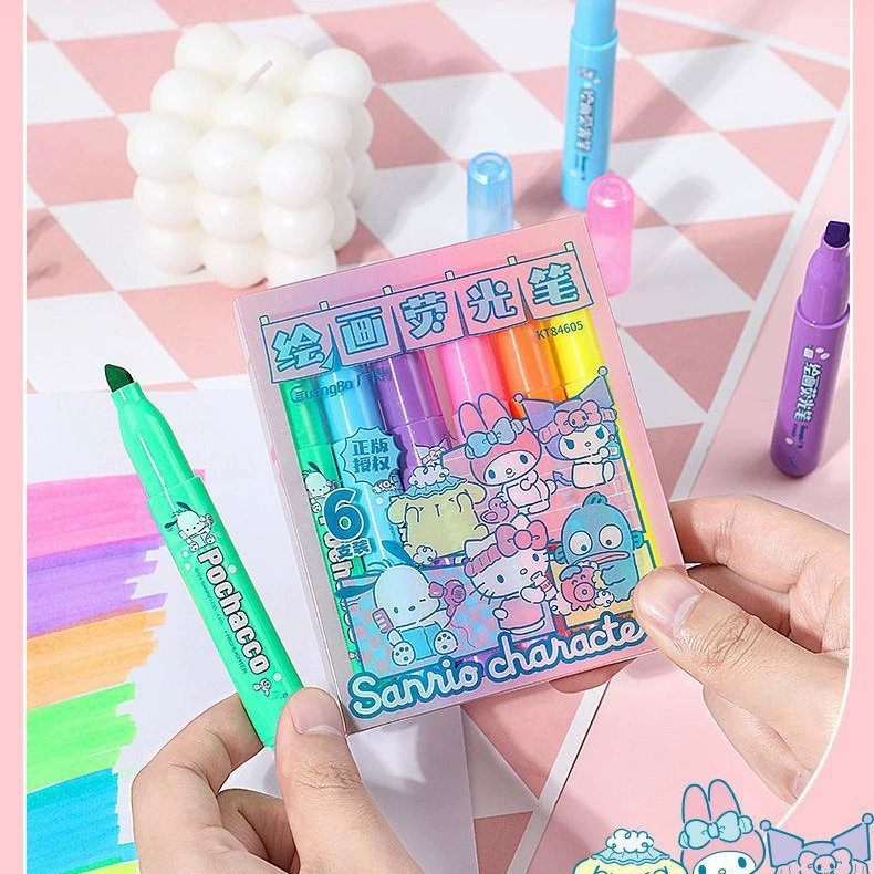 Genuine large capacity new 6-color ugly fish painting highlighter student mark key highlighter KT84605