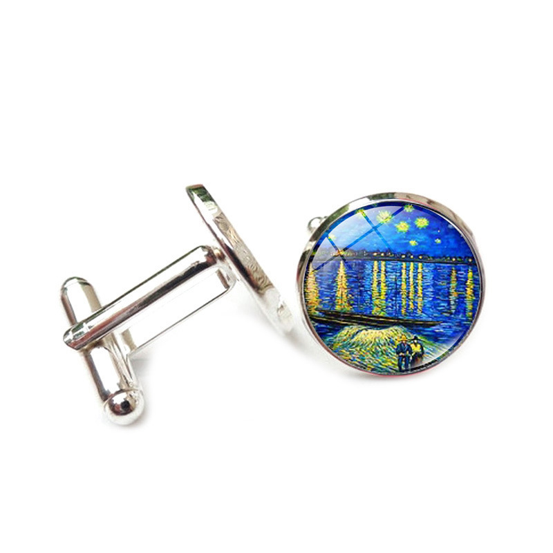 10g Weight Cufflinks Classification 1 Pair Quantity Business, Daily Occasion Alloy Material Oil Painting Pattern Unisex Gender Plating Design Casual, Artistic Style 1 Pair Casual Artistic Oil Painting Alloy Plating Unisex Cufflinks 6