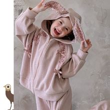 女童套装2025秋冬新款中大童外穿儿童可爱兔子连帽卫衣卫裤两件套