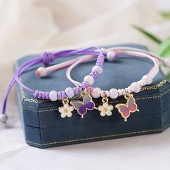 シンプルな蝶と花のブレスレット 女子学生の親友へのプレゼント 編み込みブレスレット クリスタル子供用ブレスレット 卸売