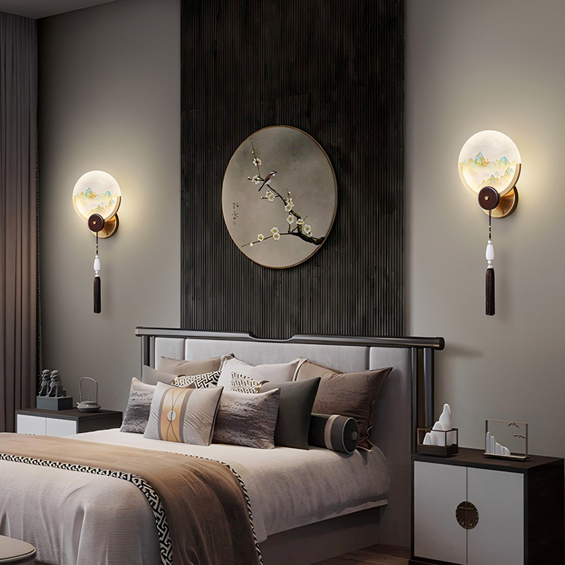 Nueva lámpara de pared china sala de estar TV de fondo lámpara de pared decoración de la escalera de viento chino pasillo dormitorio principal lámpara de cabecera 523L