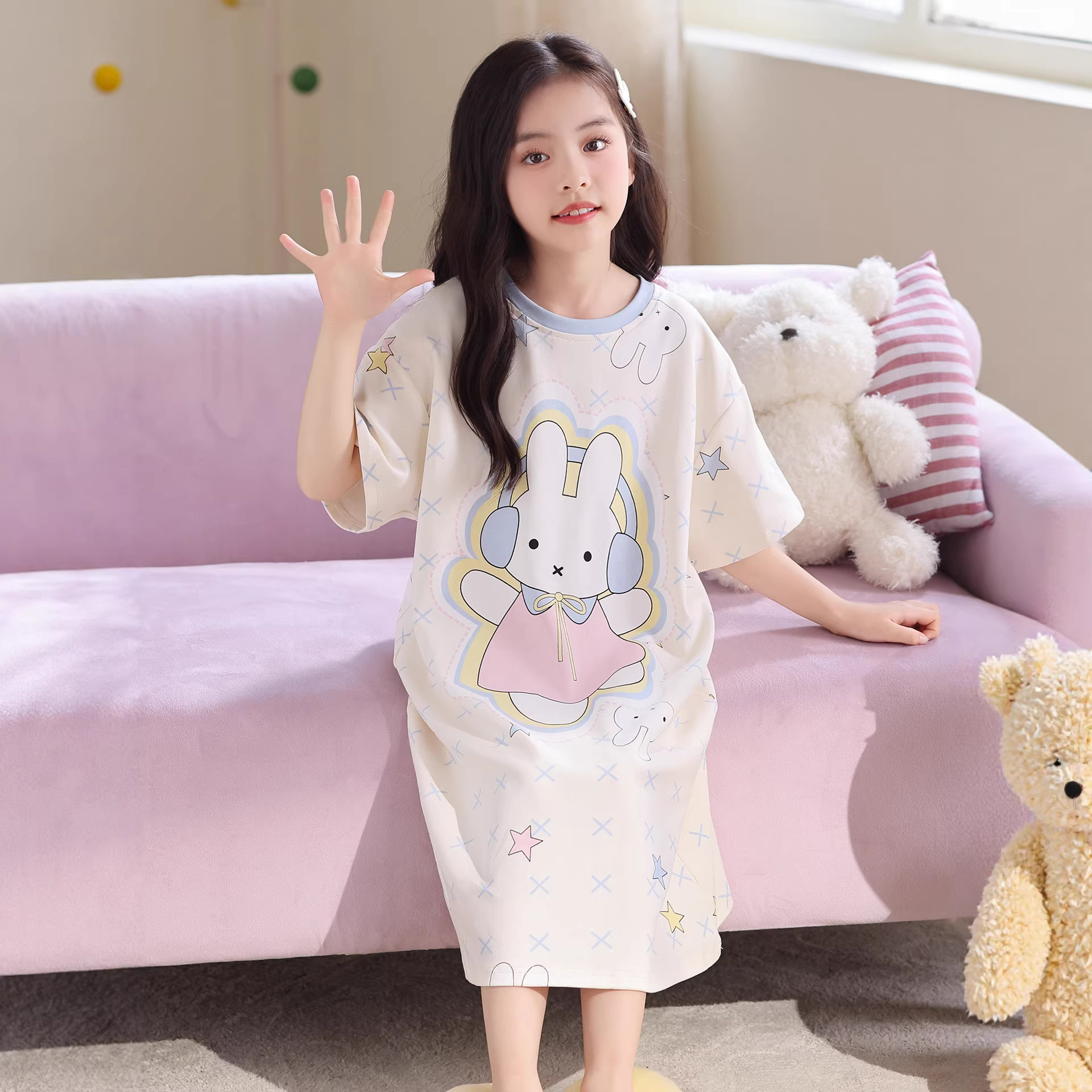 儿童睡裙夏季纯棉薄款短袖女童睡衣2026新款夏款中大童女孩家居服