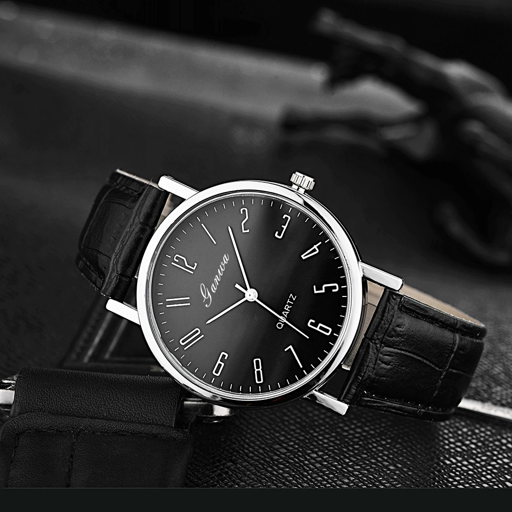 Quartz men's watch, classic style, PU strap, 38 mm dial
