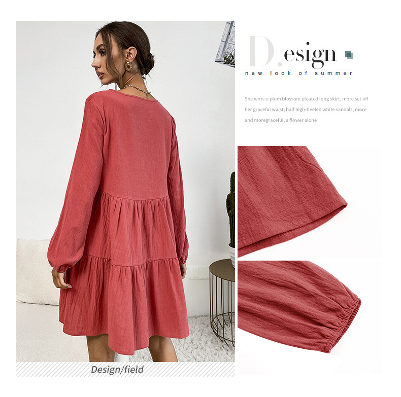 women s round neck pleated solid color dress nihaostyles wholesale clothing NSDMB81863