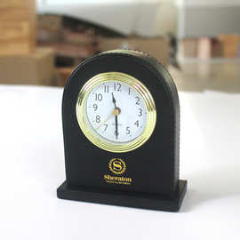 高档酒店宾馆闹钟皮革卧室台钟闹钟静音闹钟指针宾馆客房订LOGO