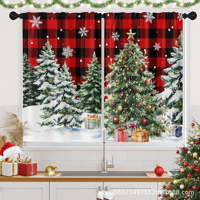 Amazon's new best-selling red Christmas tree curtains for home, bedroom, kitchen, window decoration, small curtains, hanging curtains Amazon's new best-selling red Christmas tree curtains for home, bedroom, kitchen, window decoration, small curtains, hanging curtains