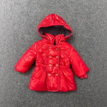 欧美原单冬季女童红色棉衣 连帽款式 可爱保暖儿童棉服外套
