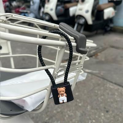 [Fang language] electric battery car basket lock aluminum alloy front basket car basket wire rope key lock anti-theft lock (Helmet lock) - 20cm-thick-steel-cable-rope-key-style-black-brown-strap-bear