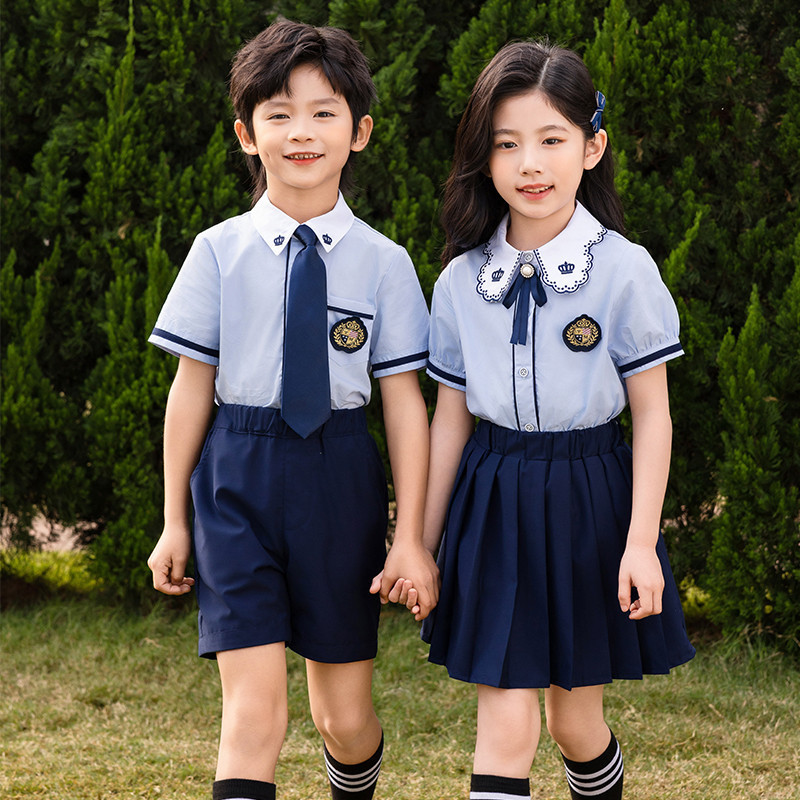 幼兒園夏季園服英倫風套裝小學生校服純棉短袖班服畢業合唱演出服