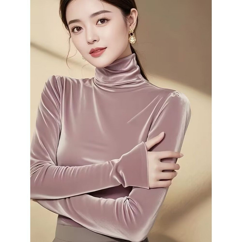 高领丝绒打底衫女2025新款秋冬季内搭高级感时尚洋气时髦上衣|undefined