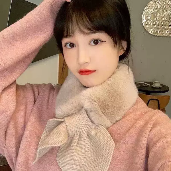 Pearl Fluffy Collar Scarf Winter Women's Korean Style Small Scarf Neck Protecting Neck Sleeve All-match Cute Girl Rex Rabbit Plush