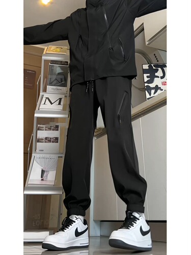 Black Combat Trousers for Men - Autumn Velcro Ankle Sports Pants - American Casual Style Functional Mountaineering Work Trousers