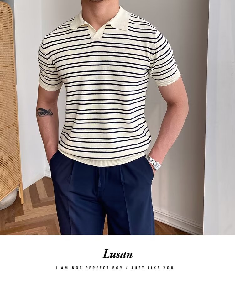 245g Weight Short Sleeve Sleeve Length Regular Sleeve Sleeve Type Polyester Fabric Type Regular Top Length Casual Occasion Turndown Neckline Slim Fit Type Stripe Pattern Summer, Spring Season Men's Gender Classic Style Style 3XL, M Size Wholesale Men's Polyester Classic Style Stripe Short Sleeve Men's T-shirt 1