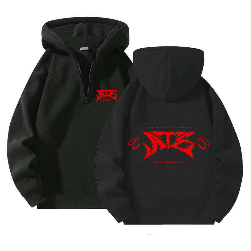 Straykids Combination Printed Zipper Sweatshirt New Quarter Zipper Pullover Sweatshirt for Men and Women Casual