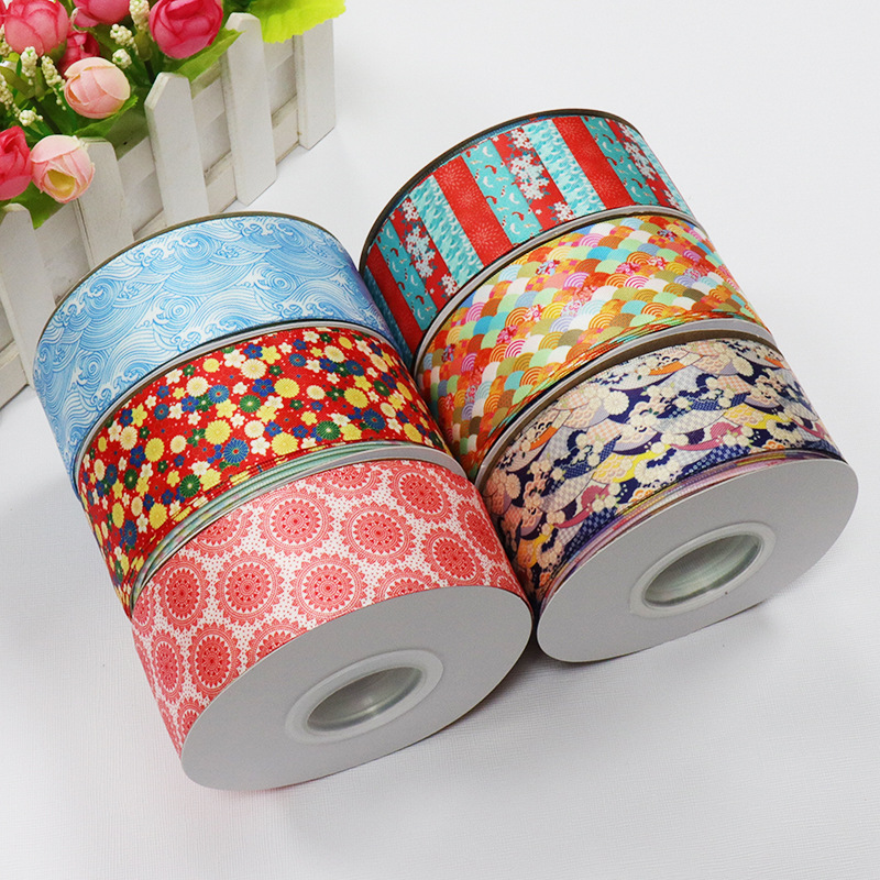 ribbon和风涤纶织带日本礼服装辅料可定制双面色丁带印花丝带38mm-阿里巴巴
