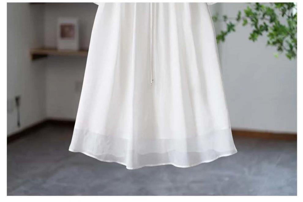 Elegant White Embroidered Chiffon Dress Loose Holiday Long Skirt V-neck Polyester Fabric A-line Silhouette New Style display picture 8