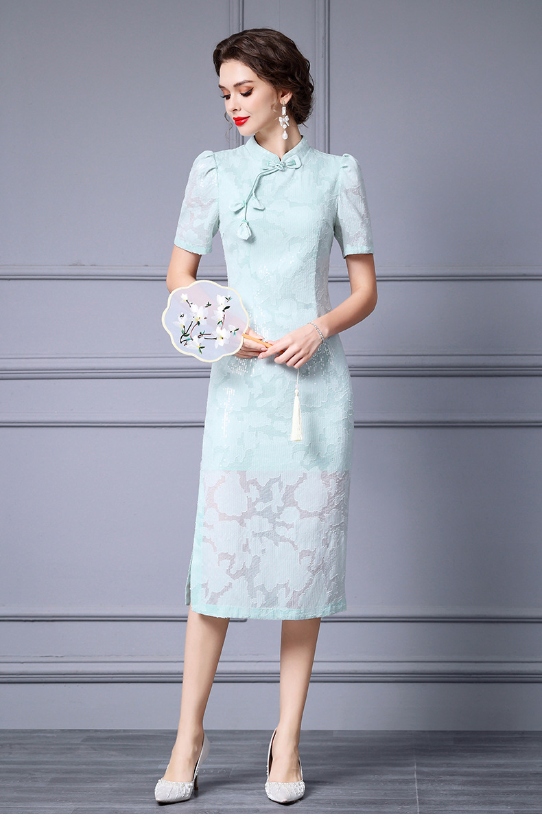 Abito cheongsam slim con perline stile cinese per donna_voghion.com