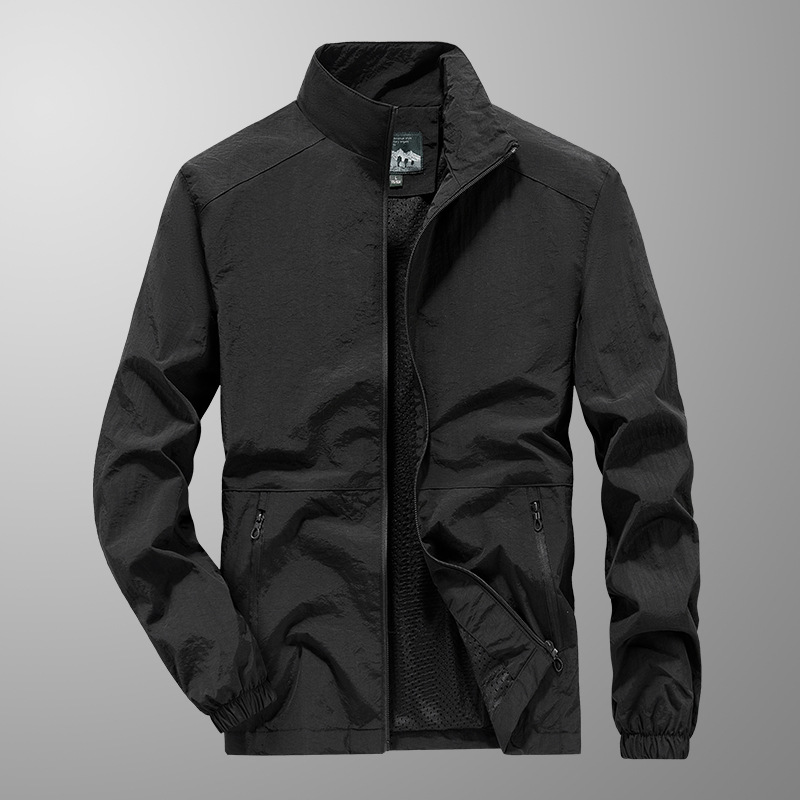 Primavera y otoño chaqueta de campamento elástica para hombres al aire libre japonés y coreanos largos casuales de color sólido chaqueta de cuello vertical
