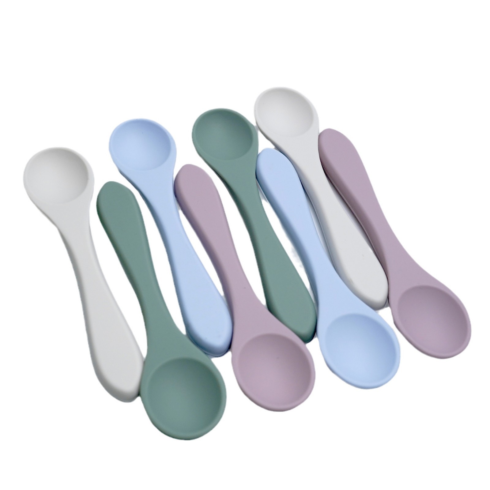 Inventario de alimentos para bebés cucharas de grado alimenticio para bebés aprenden a comer todo el cucharón de silicona dibujos animados color sólido cucharas suaves al por mayor