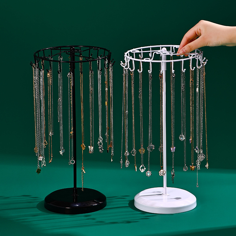 23-Hook Rotating Necklace and Bracelet Display Stand, Iron Jewelry Storage Rack, Detachable Night Market Stall Display Board