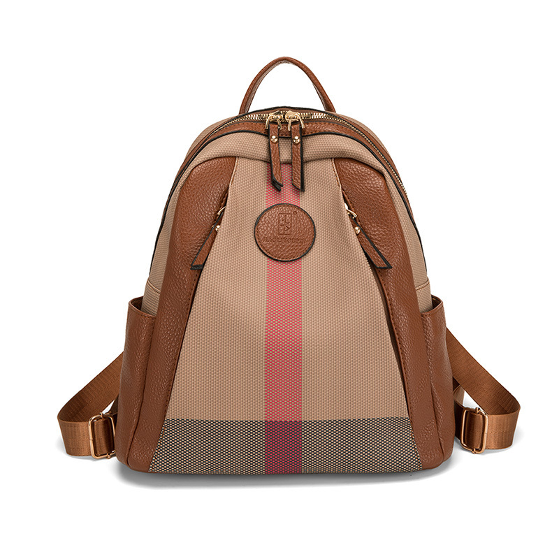 Mochila de lujo retro, alta sensación de marca, bolso de mujer, gran capacidad, color contrastante, bolso de viaje versátil de verano.