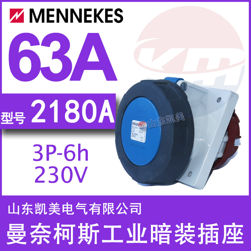 曼奈柯斯MENNEKES暗装斜插插座TYP2180 63A-6H/200-250VIP67 2P+E