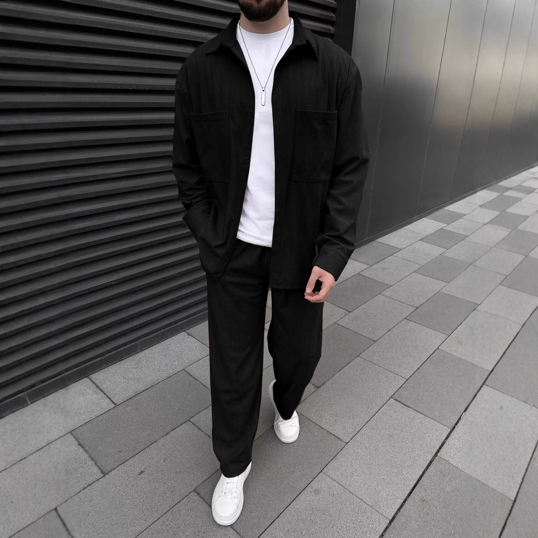 Herren Cordhose Und Langarmhemd Set Im Lässigen Stil_voghion.com