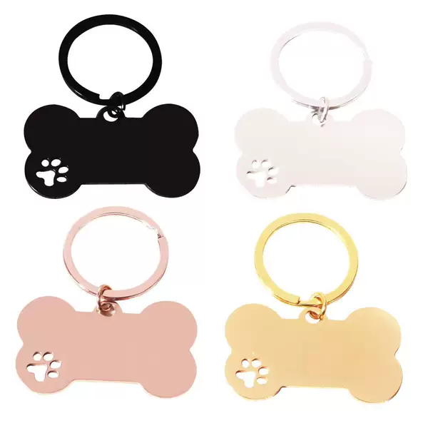 Cross-Border Blank Material Laser Logo Cut Out Stainless Steel Paw Print Pet Pendant Bone Dog Tag Engraved Keychain