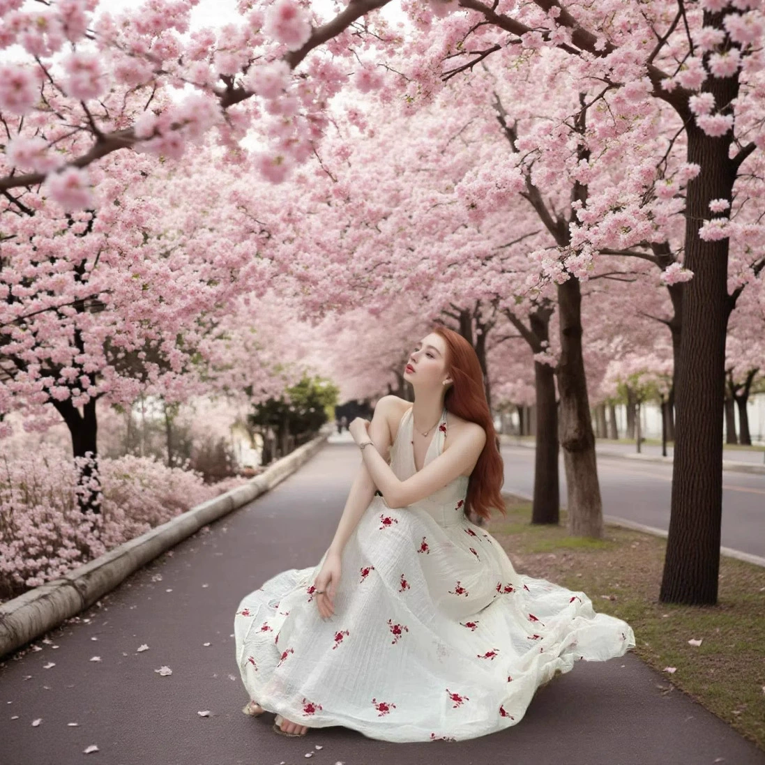 Кросс-бордерное платье в стиле нового курортного курорта 2025 года с халтером, без рукавов, с открытой спиной, длинная юбка с цветочным принтом, экспортный стиль