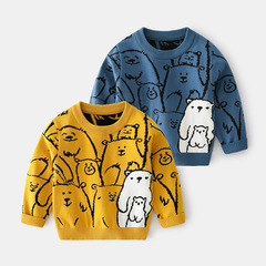 Fall 2023 Boys' Casual Style Sweater | Small to Medium-Sized Boys' Crew-Neck Sweater | Trendy Cartoon Pullover with Fashionable Long Sleeves