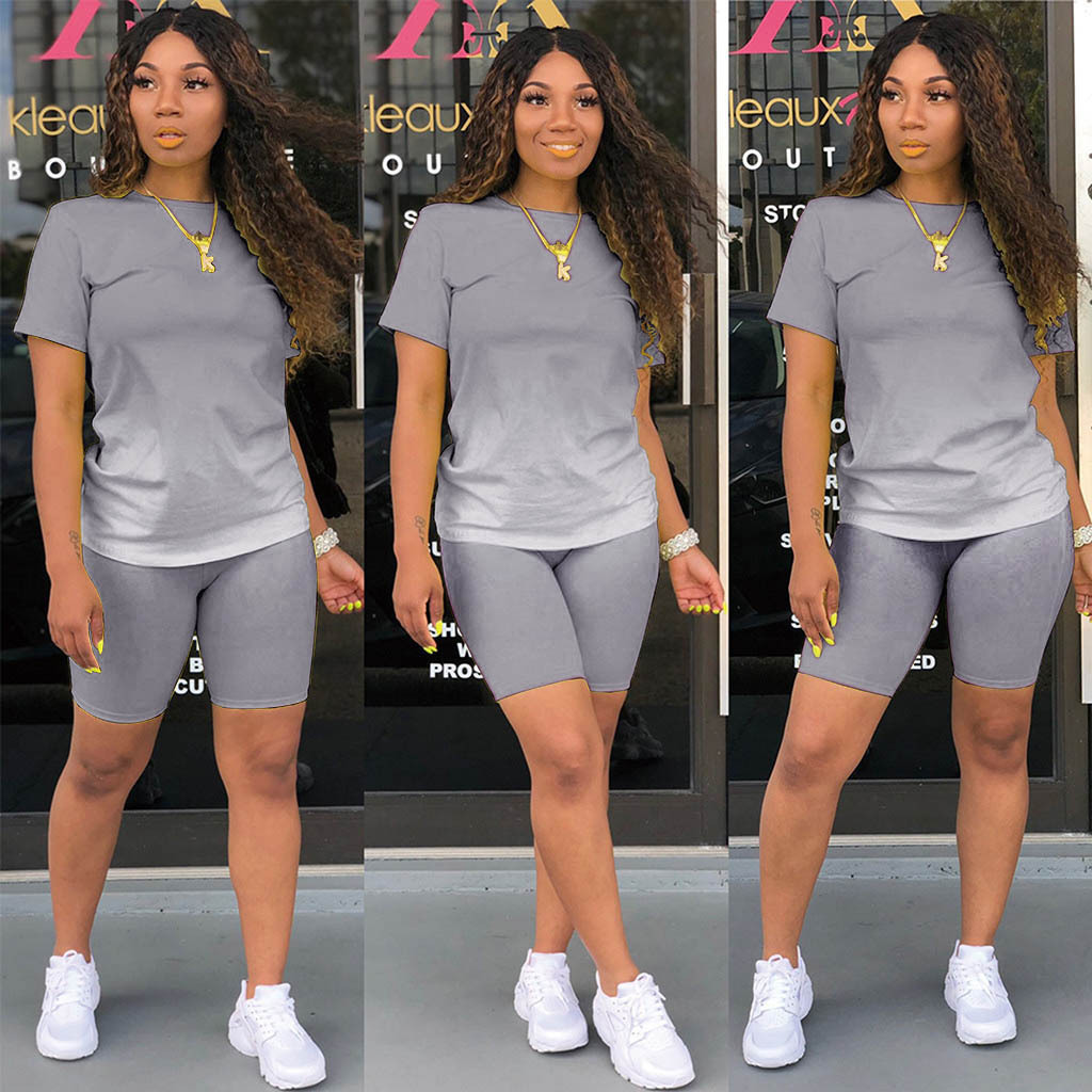 Casual Gradient Color Short-Sleeved Tee & Shorts Set NSYF48284