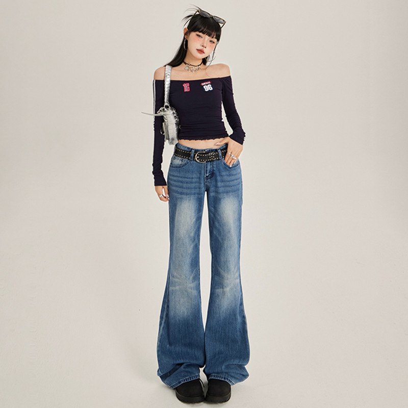Vintage Spice Girls Low-Rise Micro-Raise Jeans Women's 2025 Spring New All-Match Loose Slimming Wide-Leg Horn Pants Vintage Spice Girls Low-Rise Micro-Raise Jeans Women's 2025 Spring New All-Match Loose Slimming Wide-Leg Horn Pants