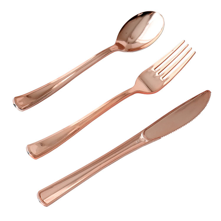 Disposable Fork Golden Birthday Party Tableware Set Ps Plastic Rose Gold Party Western Food Gold Plated Knife, Fork And Spoon display picture 1